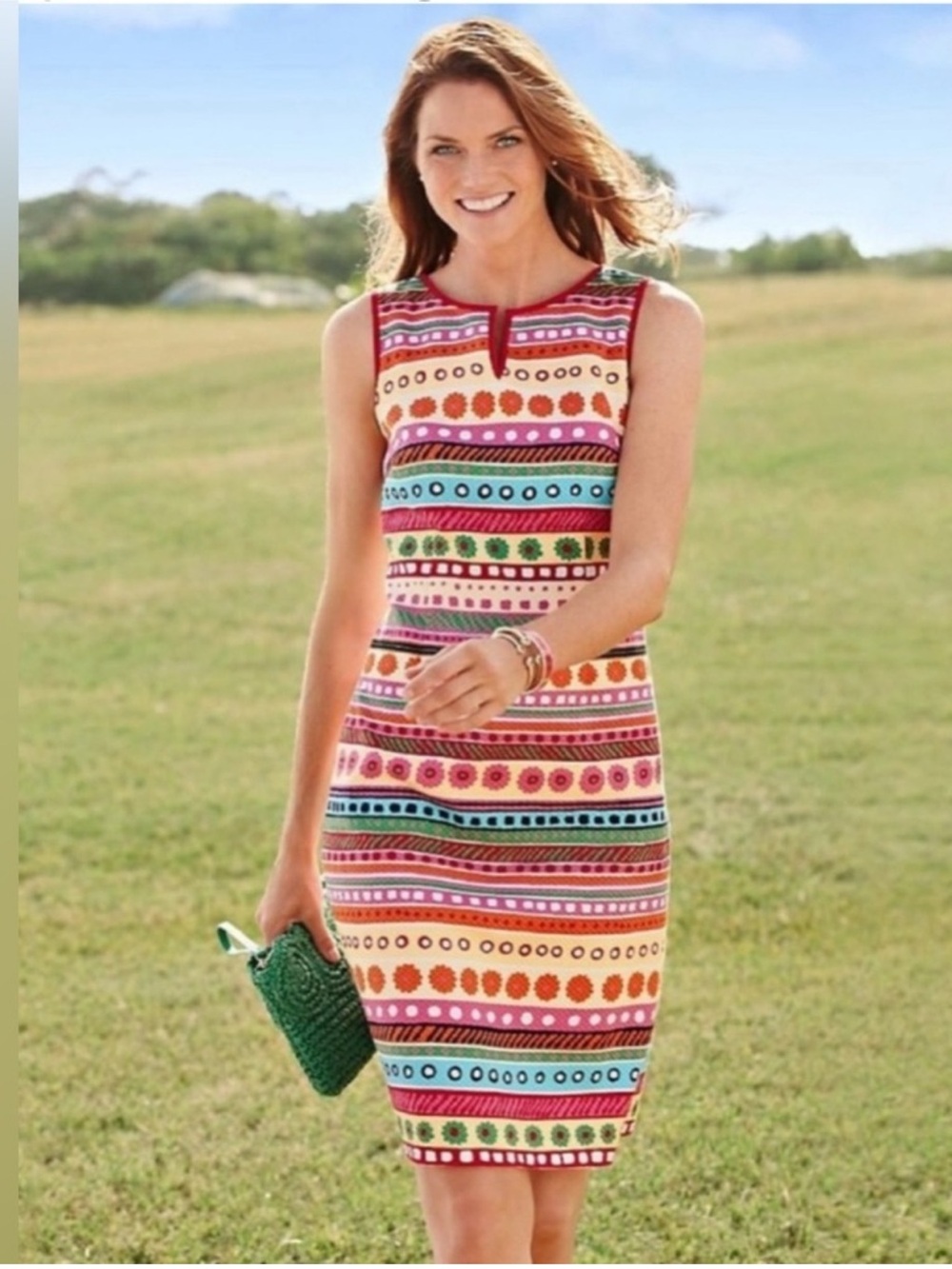 Talbots Pink, Orange and Green Patterned Dress
